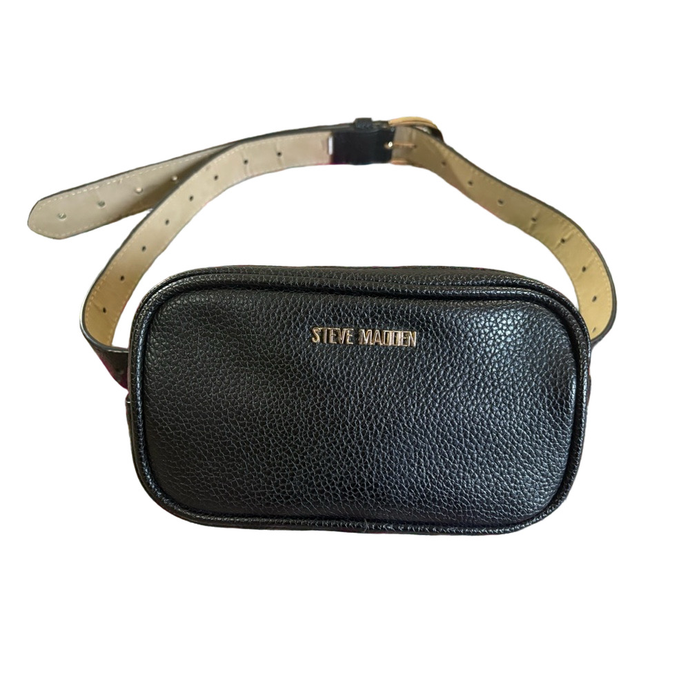 Steve Madden Black Pebbled Faux Leather Belt Bag